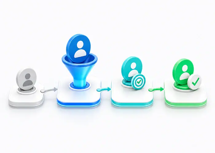Percorso da contatto a lead, opportunità e cliente